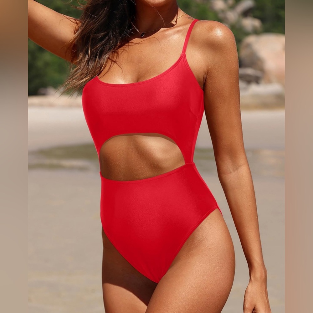 Tempt Me Women Cutout One Piece Swimsuit Lace Up Scoop Neck High Cut Strappy